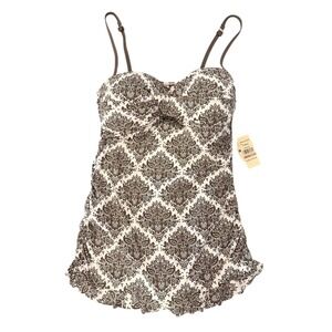 Tommy Bahama One Piece Skirted Swimsuit Womens 12 White Brown Resort Wear Beach